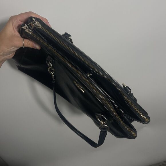 COACH F57520 SMALL BAG CHRISTIE CARRYALL IN CROSSGRAIN LEATHER BLACK - Picture 15 of 16